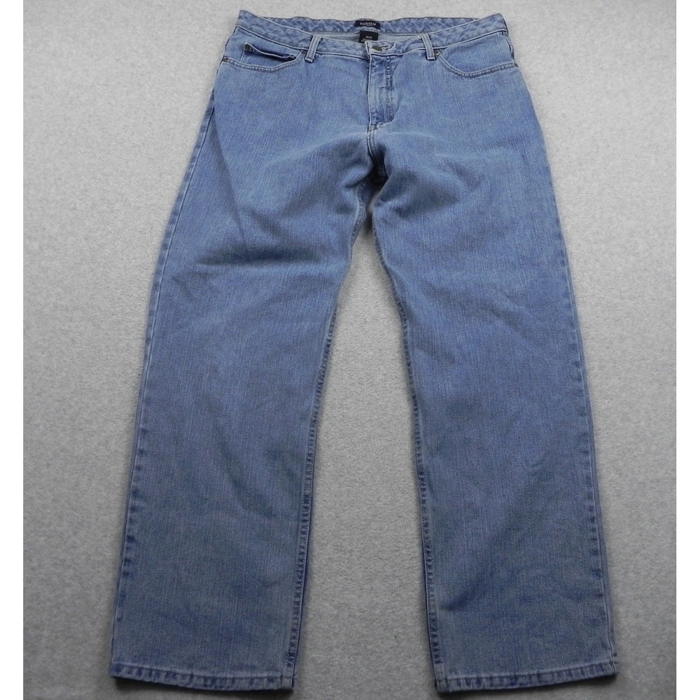 Van Heusen Straight Leg Jeans Mens 38x32 Blue Light Wash 100% Cotton Denim Denim